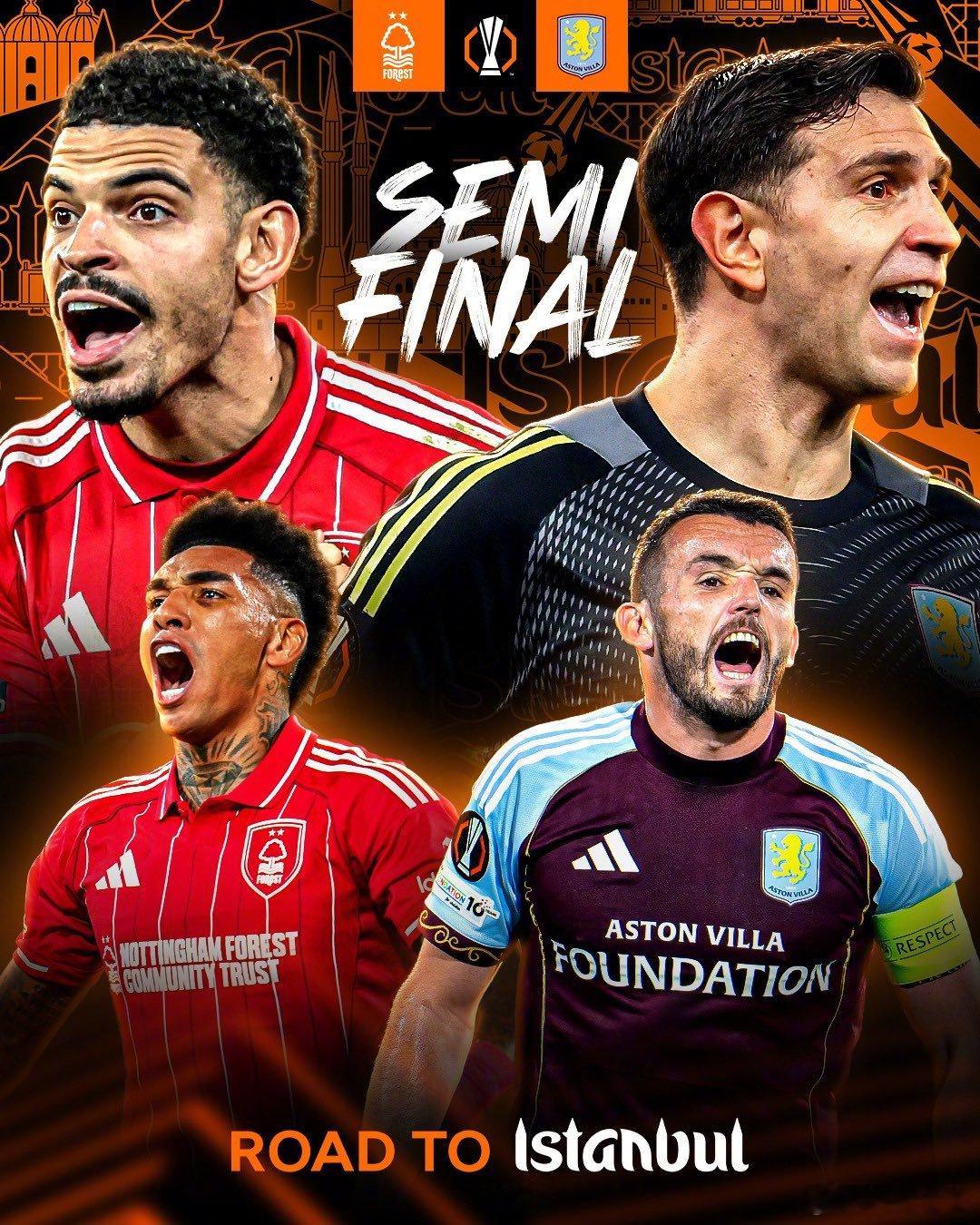 【祖上阔过】欧联杯半决赛，英超的诺丁汉森林将对阵同联赛的阿斯顿维拉，这两队都有赢