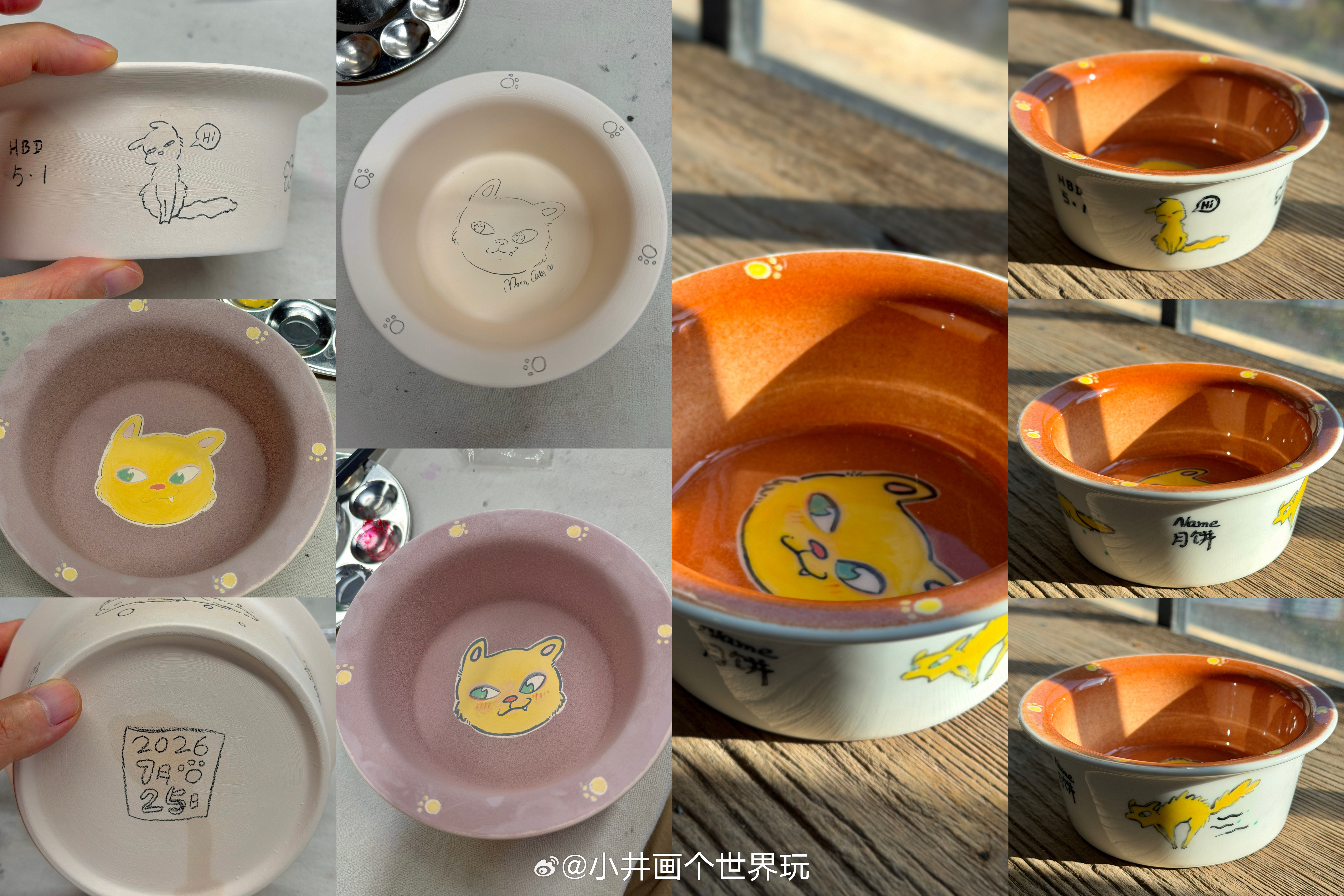 上周画的陶瓷猫碗烧出来了🐱很有质感（不过今天不带回家，帅气的老板说想要放他们空