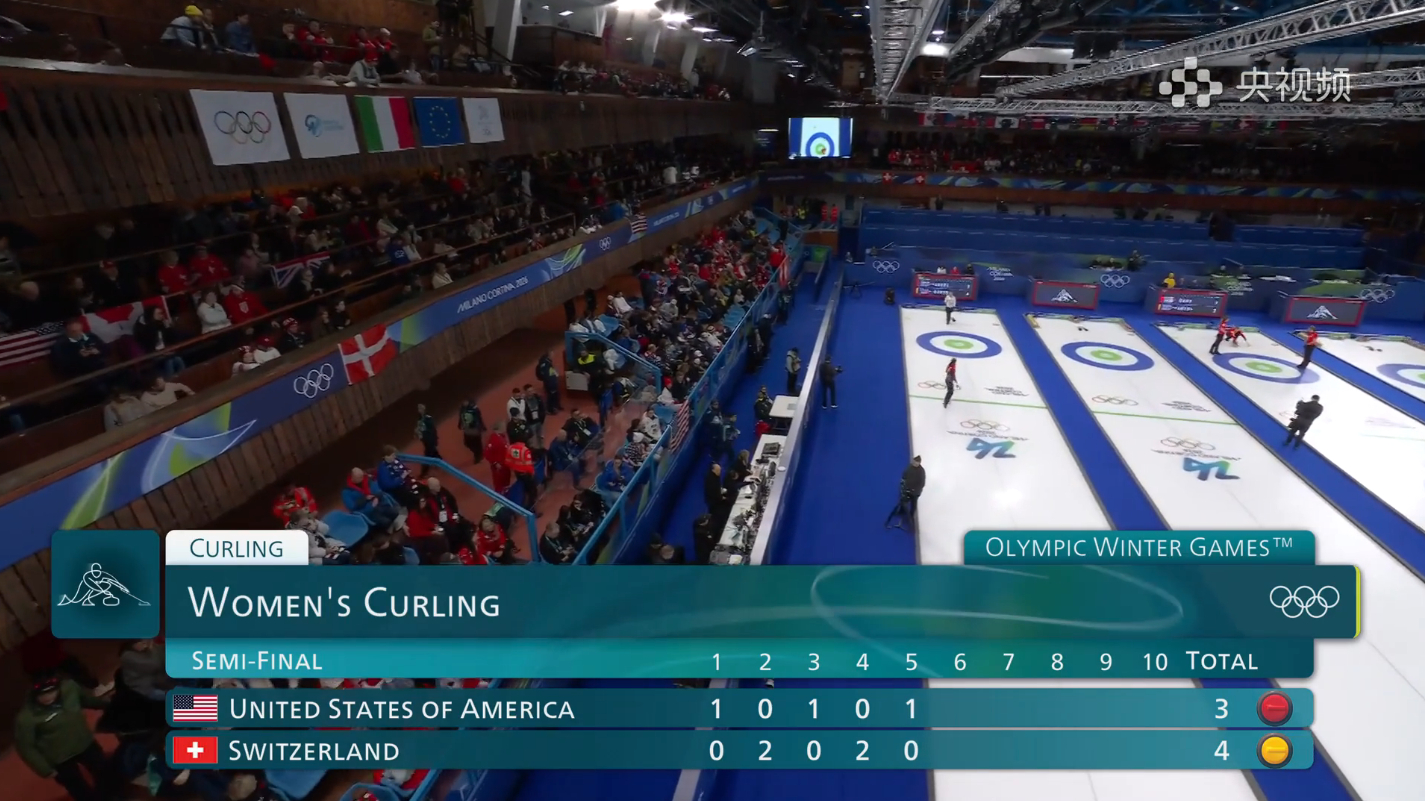 【冰壶半决赛】瑞士半场4-3美国 瑞士的打甩真的太强太强太强了 