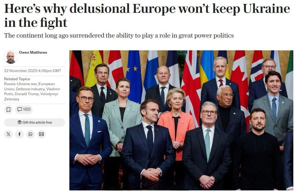 英国《电讯报》感叹道，欧洲已经失去了在大国政治中的角色，他们口头上都全力表达对乌