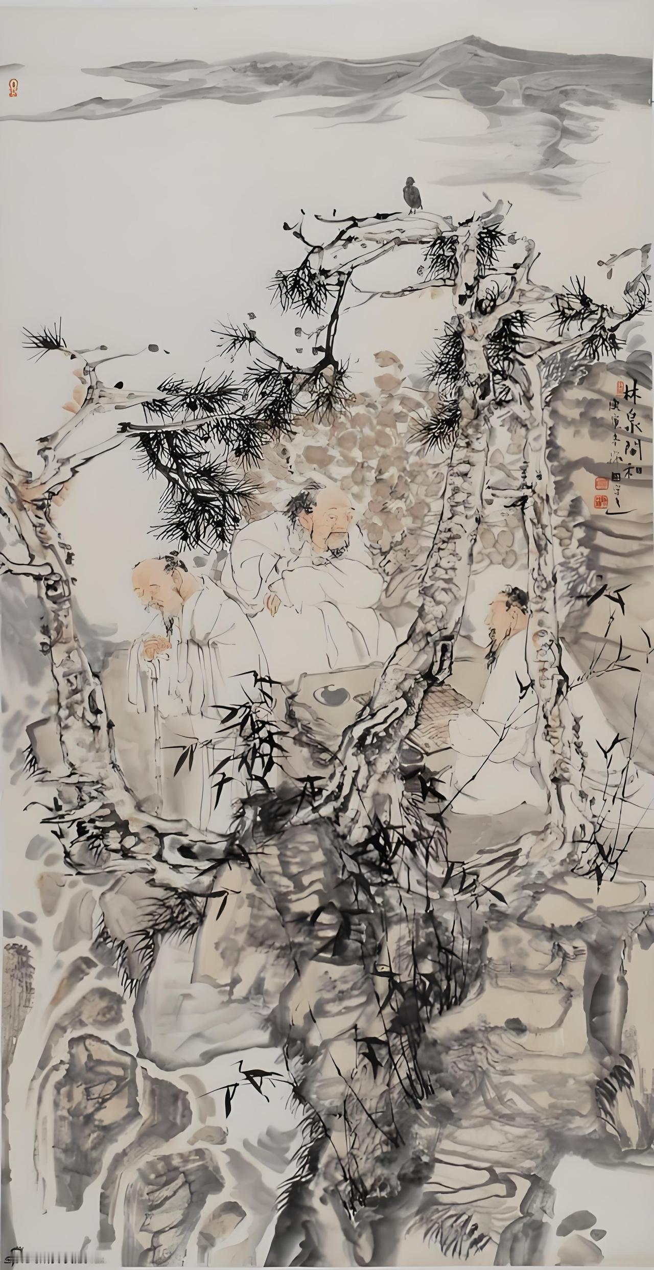 上联：林泉三翁闲听鸟
下联：[比心]

网络图片/诚谢侵删