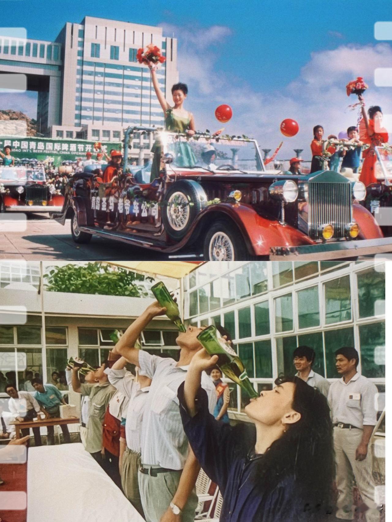 刷到青岛啤酒节老照片，一下子就梦回小时候

老式敞篷车在街上慢悠悠巡游，路上的人