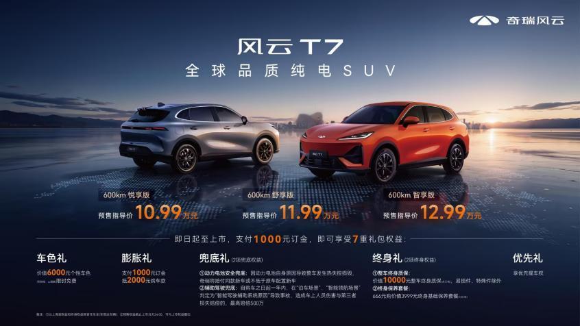 风云 T7 今天正式开启预售了，全系售价 10.99-12.99 万元起，也就是
