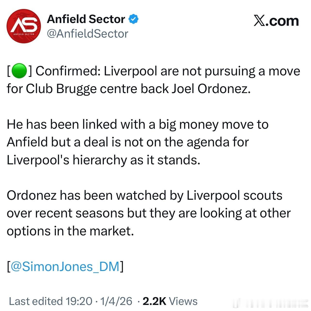 奥多涅斯的消息应该是可以告一段落了，厄瓜多尔本国媒体的炒作没有在英国有什么水花。