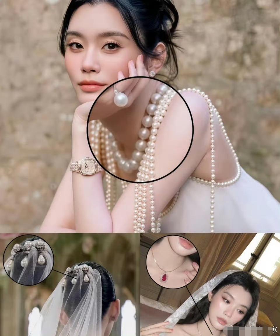 奚梦瑶的婚礼上，
有耀眼的珠宝首饰，
也有搞定的礼服，但是唯有一点就是她的妆容太