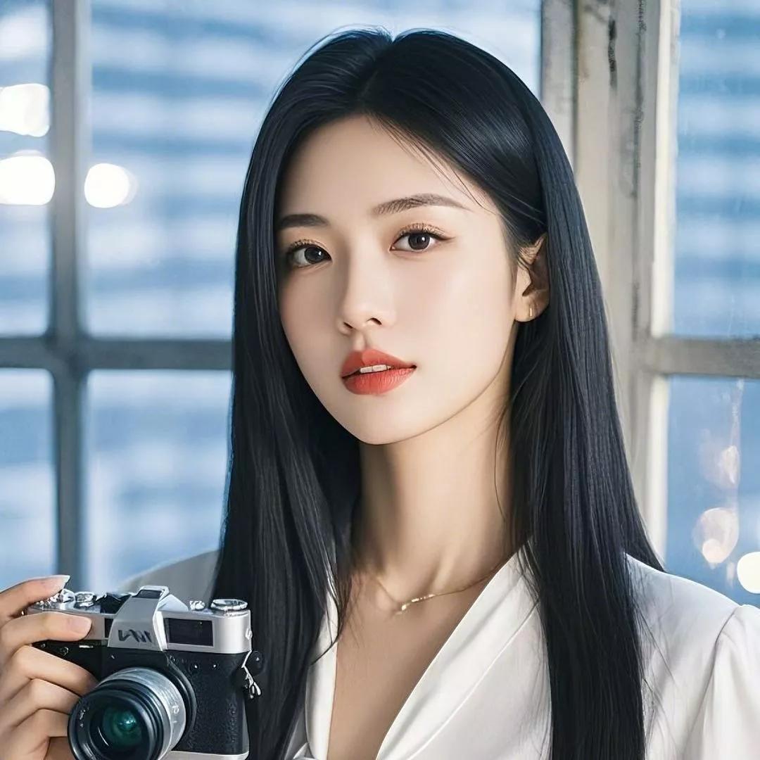 优雅少女手持相机，窗前捕捉美好瞬间秋日少女照 精致少女自拍 夜景气质少女 气质女