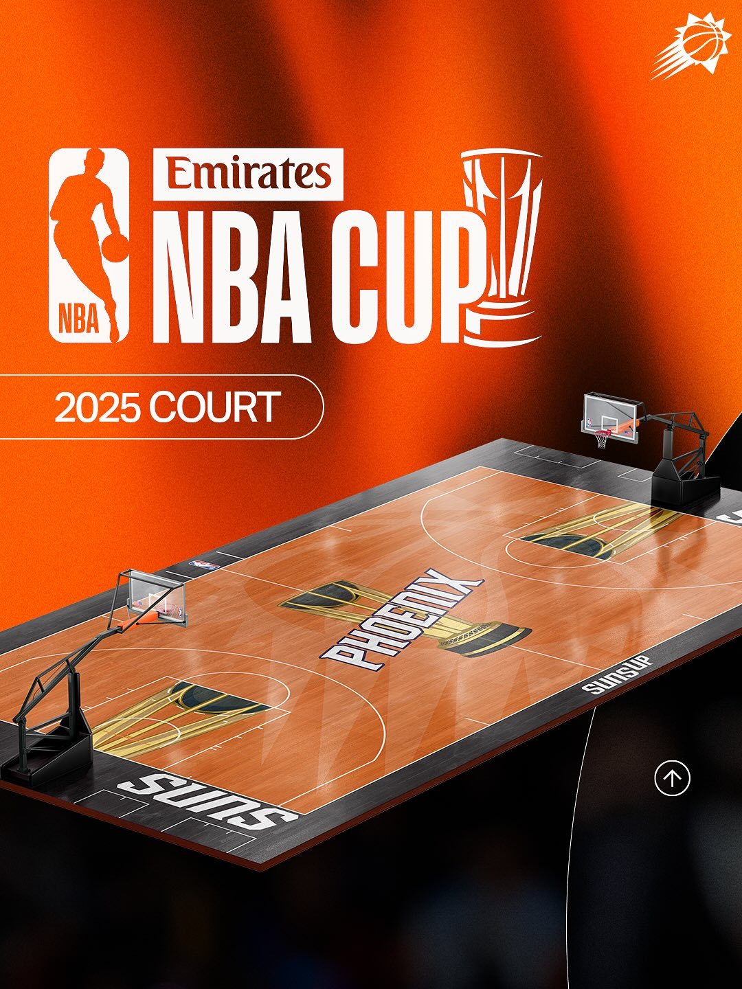 黑橙主调，白金点缀 🎇 大家喜欢我们新赛季NBA杯的球场设计吗？菲尼克斯太阳[