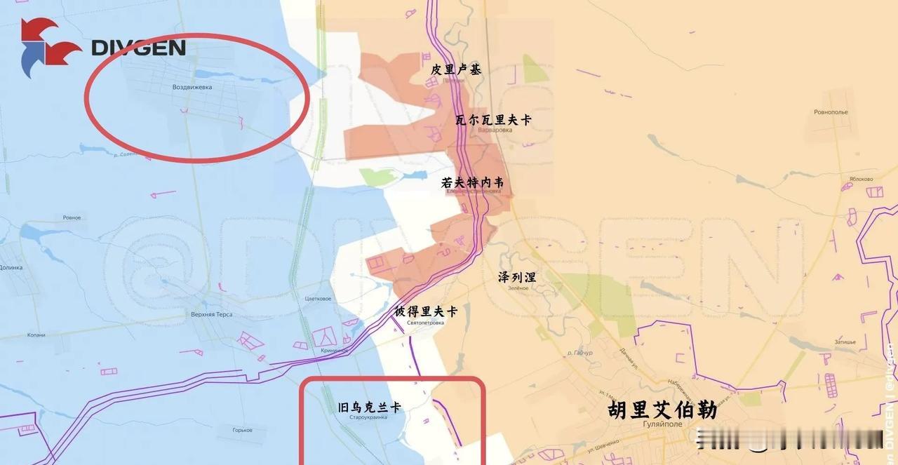 乌军把重兵放在方框的位置，所以俄军在胡里艾博勒方向的动作一直比较小，现在看来没准