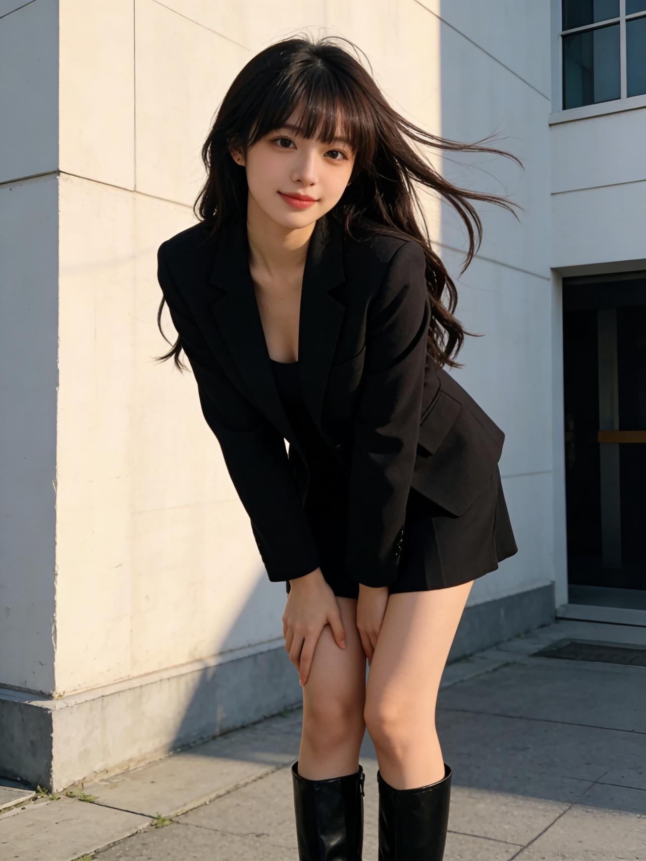 黑色西装外套，都市女郎的必备利器，利落剪裁勾勒自信轮廓。内搭简约白T或丝质吊带，