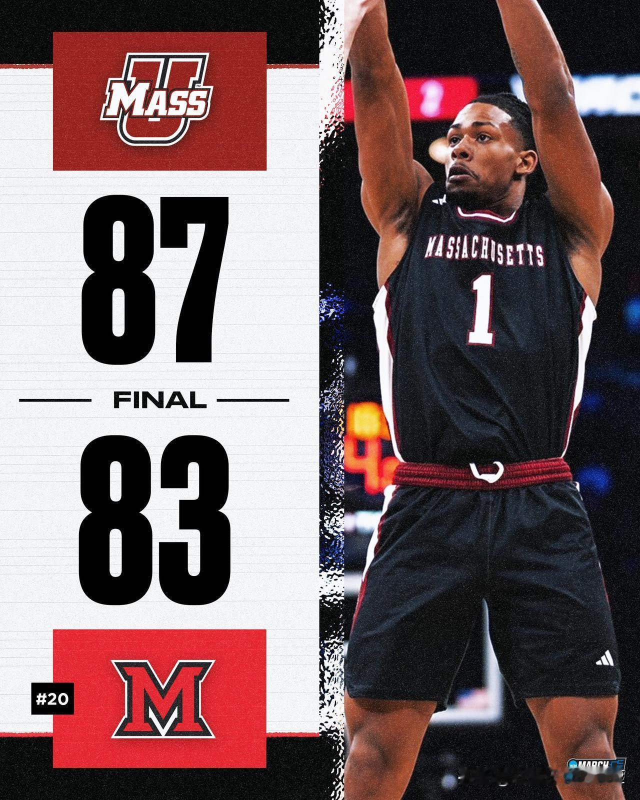 麻省大学UMass离开A-10加入MAC联盟的第一场锦标赛就击败Miami (O