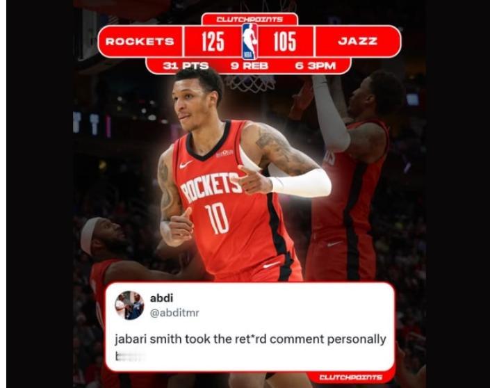 杜兰特的小作文激发出了小史密斯的潜力，在火箭战爵士的过程中，小史密斯17投12中