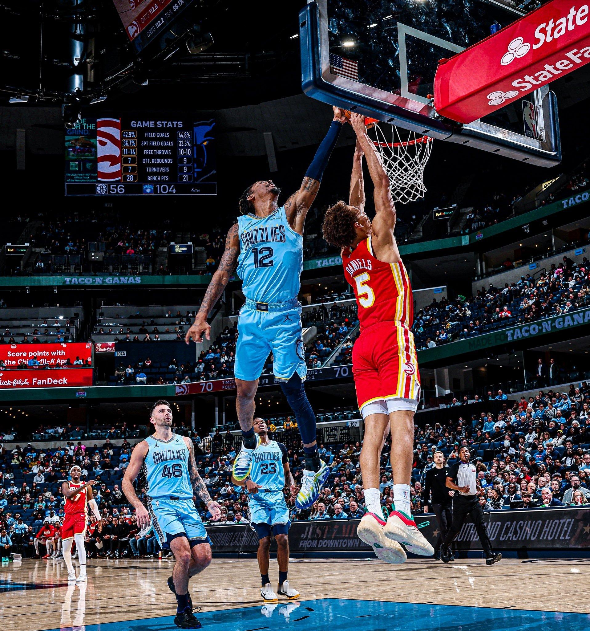 莫兰特今日23分12助攻2篮板1抢断3封盖，最近4场场均25.8分9.8助攻3篮