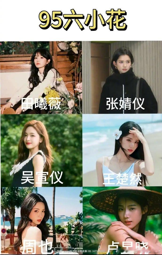 95六小花内娱新晋 “95 六小花” 揭晓：田曦薇、张婧仪、吴宣仪、王楚然、周也