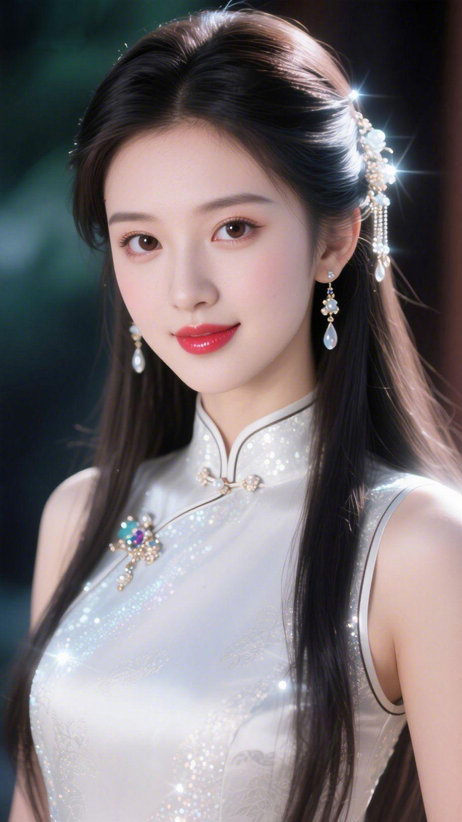 月下白旗袍
 
晚风绕着檐角轻晃，她立在青石板旁，一袭白旗袍裹着江南的温润。绸缎