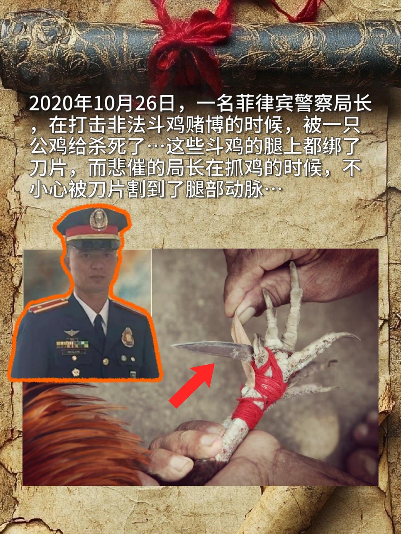 2020年10月26日，一名菲律宾警察局长在打击非法斗鸡赌博的时候，被...