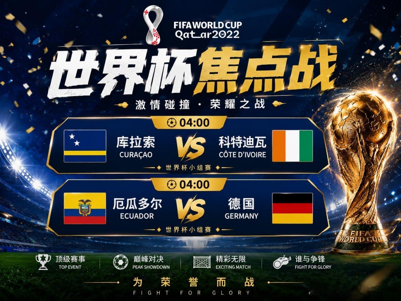 🔥 世界杯凌晨档来了！04:00🇨🇼 库拉索 VS 科特迪瓦 🇨🇮🇪