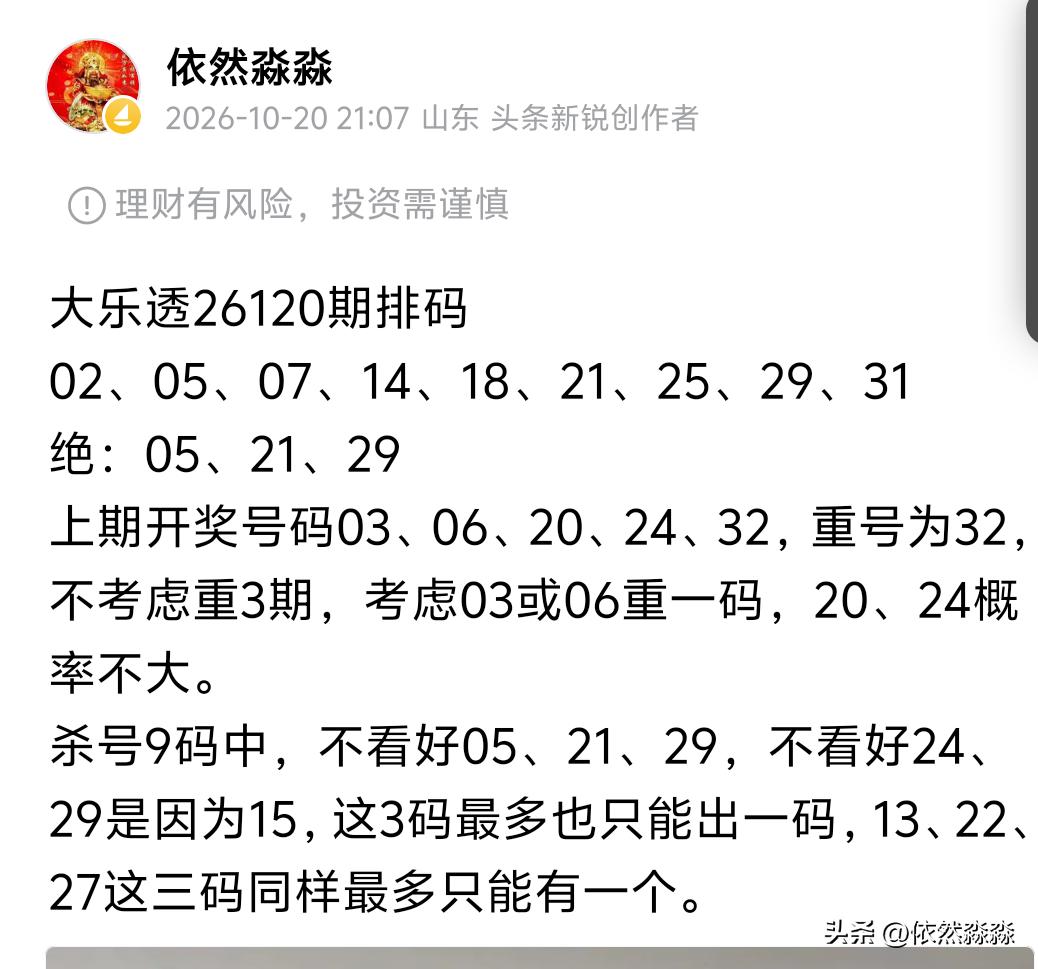 大乐透26120期开奖
01、06、10、15、32一03、04
后区考虑了4重