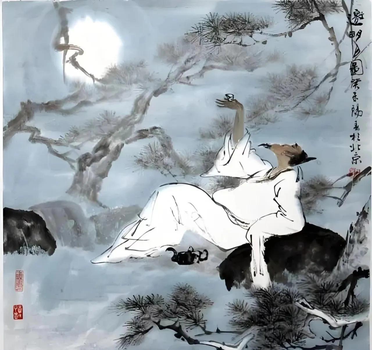 月下独酌 /李白

花间一壶酒，独酌无相亲。
举杯邀明月，对影成三人。 
月既不