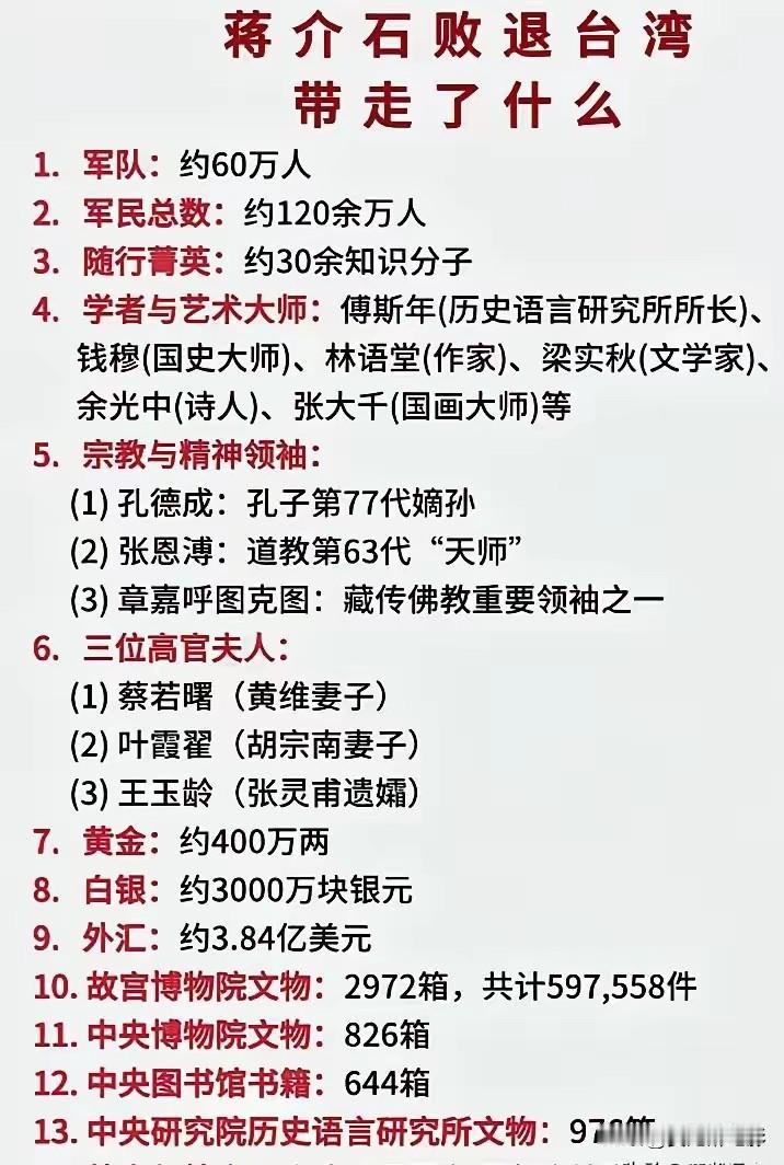 你知道蒋介石败走台湾后都带走了什么后，才知道毛主席建立的新中国的底色是什么，都说