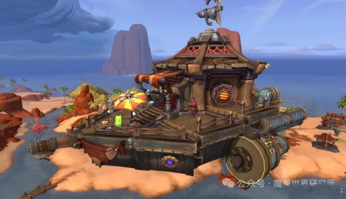 玩家利用家宅系统创造了一个地精飞艇，这个风格还挺搭配的！魔兽世界魔兽世界