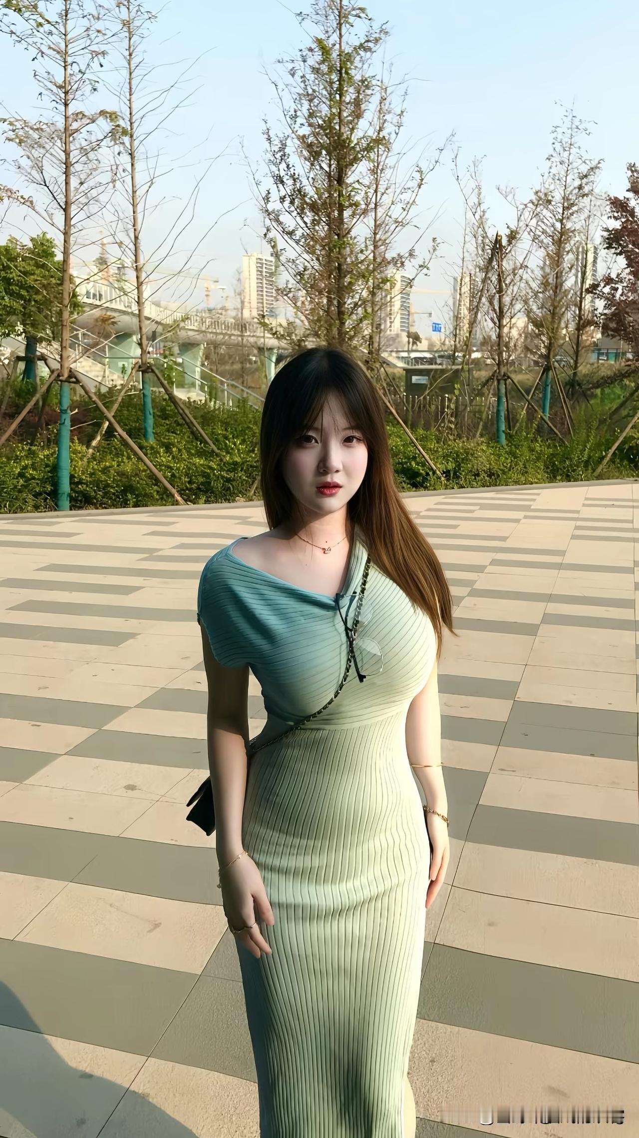 浅绿裙装赴一场春日之约，阳光正好，心情也正好✨
