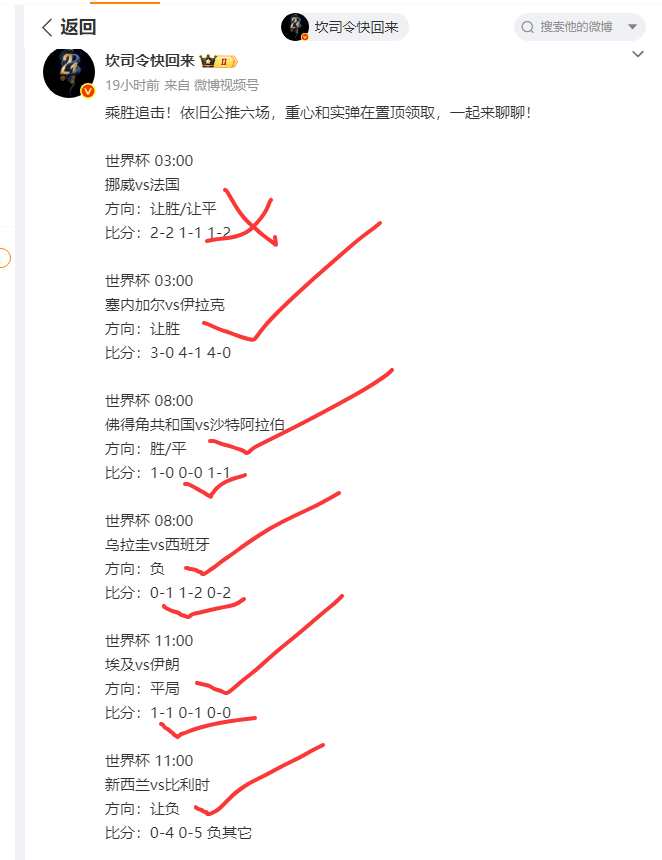 置顶比分肉串容错再次收下，方向六中五，今晚六场世界杯争取全部✔ 置顶👉 网页链