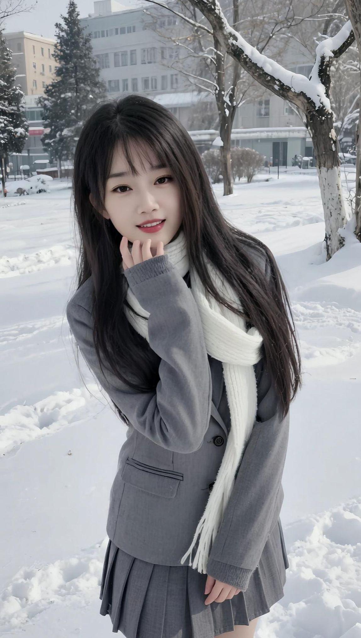 AI冬日JK写真  抖音ai创作 穿搭