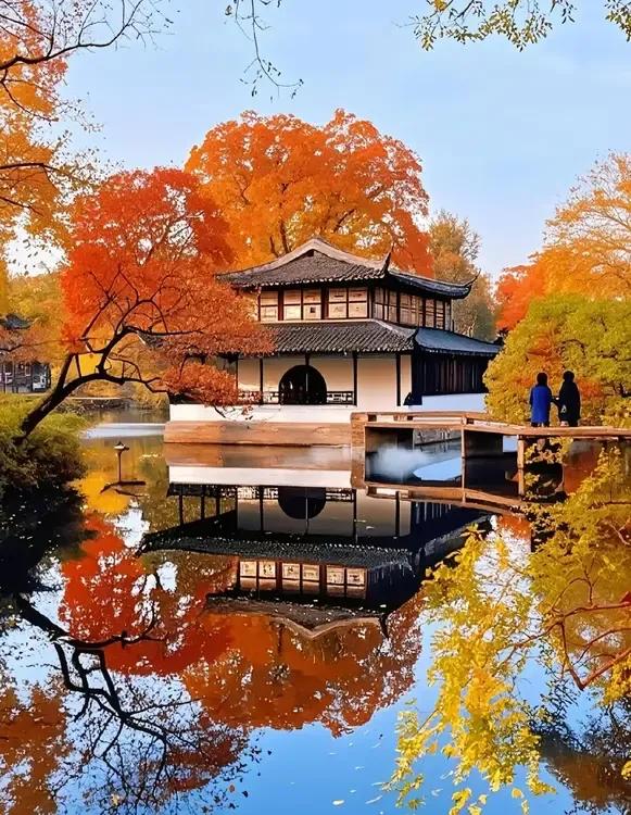 秋日古风园林，红叶黄叶相映成趣，人在画中游。露枫叶 枫叶各异 霜枫秋色 枫叶知秋