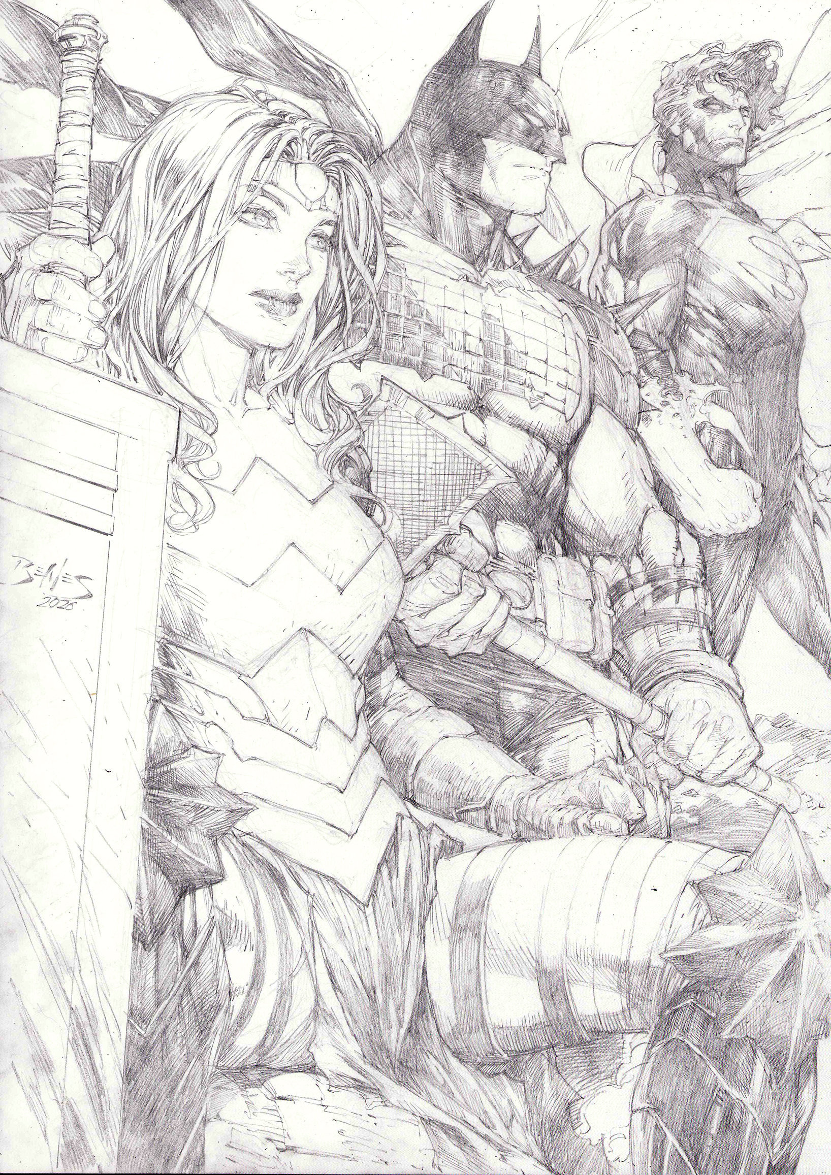 Ed Benes 又创作一张绝对三巨头同人插画；Jeehyung Lee 创作《