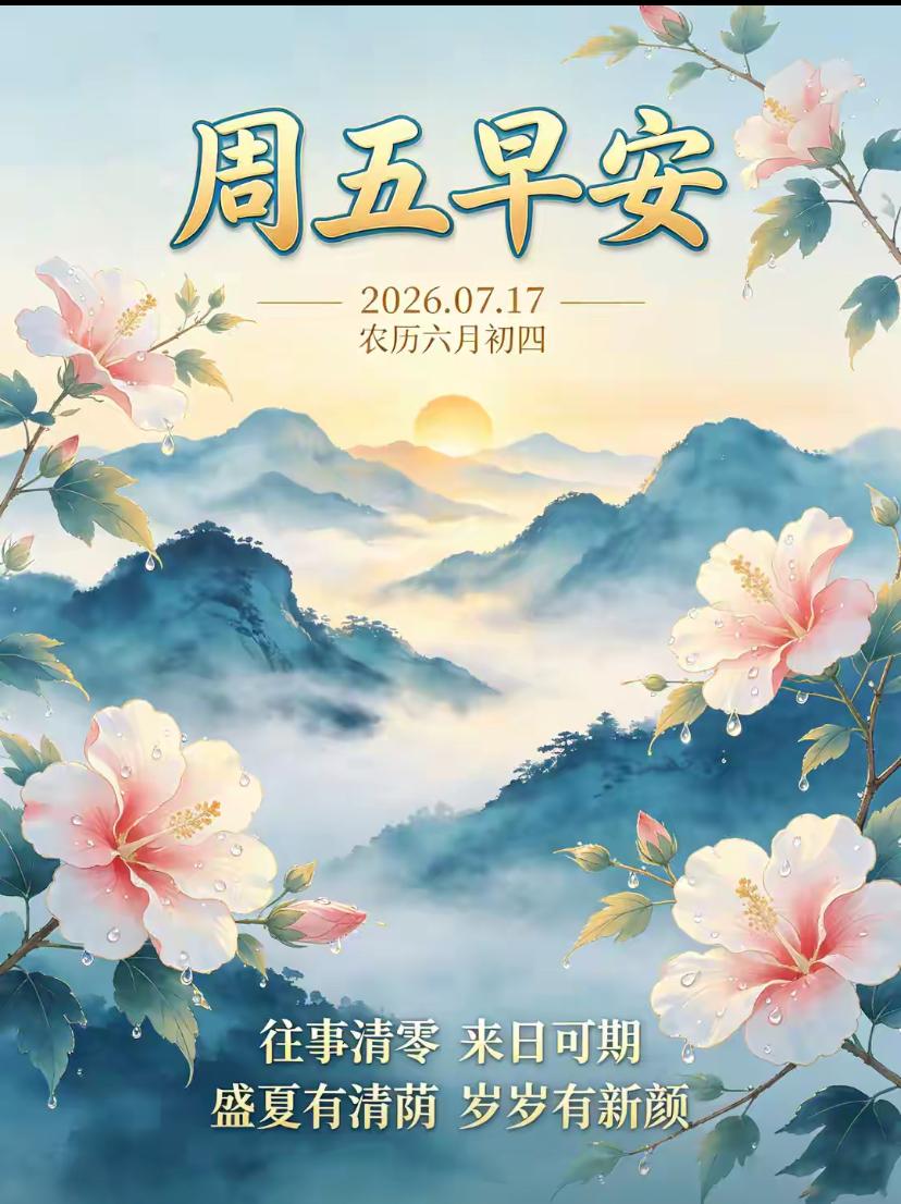 🌺2026./7月17日，晨光舒倦意，清风伴周五🌺
 
🌈🌷人间的暖意，