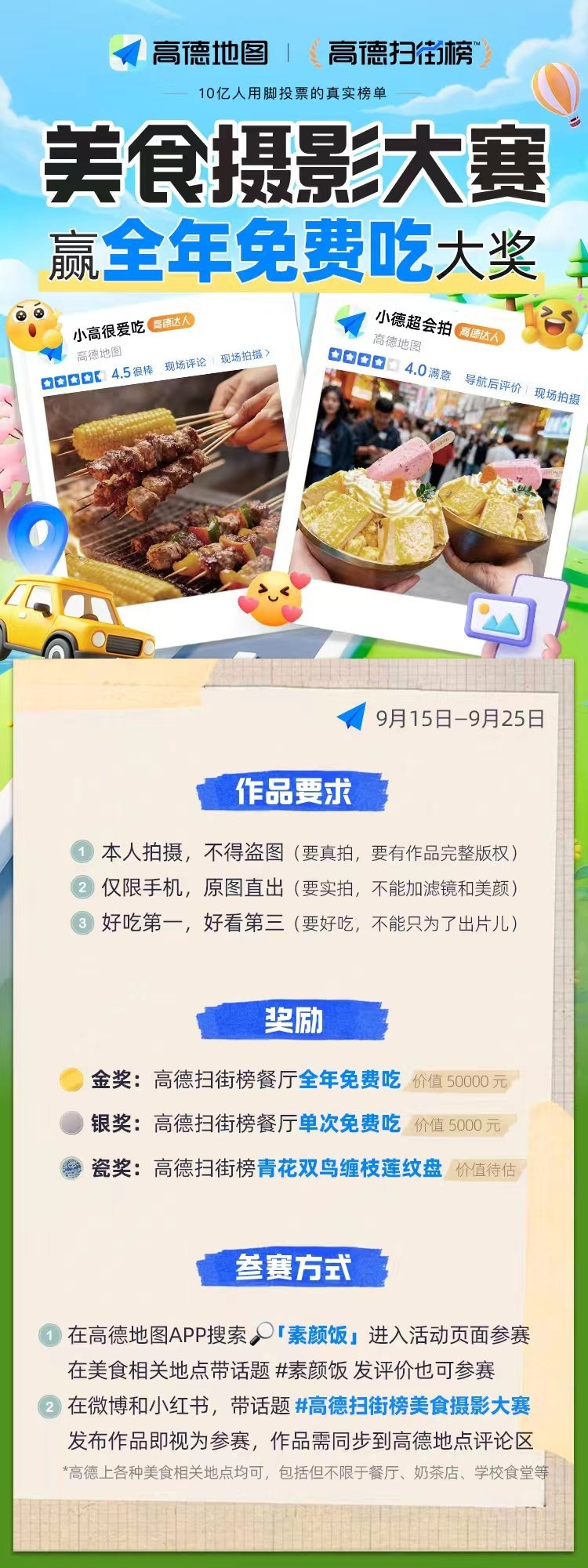 高德征集美食照片奖全年免费吃  ​这把又得谢谢高德了，真的是一直在做饭张力的神来