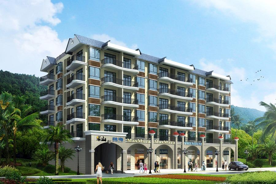 商住楼建筑外观设计案例效果图：核心设计原则
1. 功能分区与视觉平衡
商业裙房：