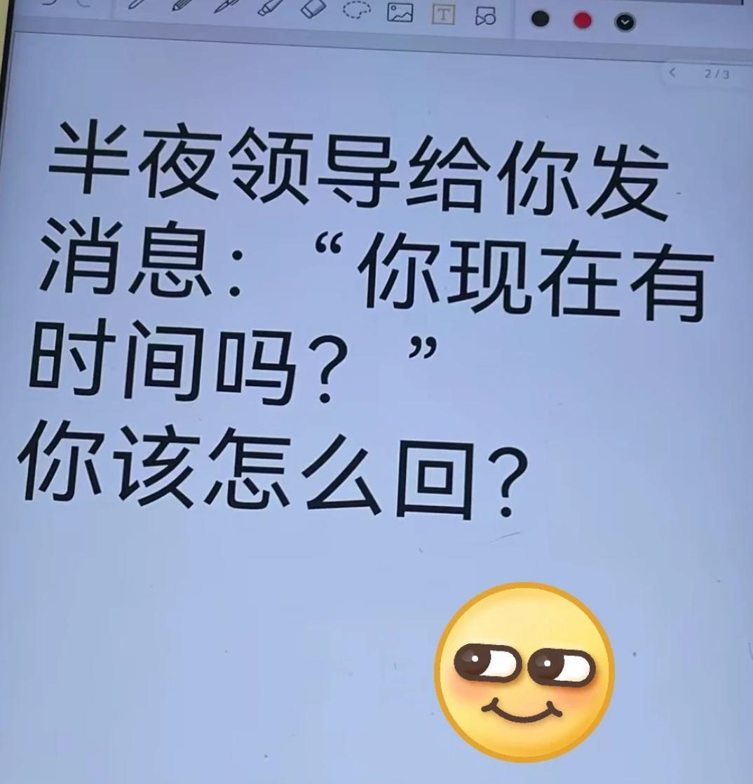 假如你在半夜的时候收到领导给你发的这一条消息：“你现在有时间吗？”
此时假如是你