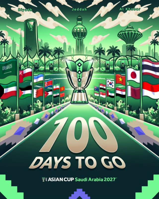 距离2027亚足联亚洲杯开幕还有1️⃣0️⃣0️⃣天

亚洲最盛大的足球盛宴即将