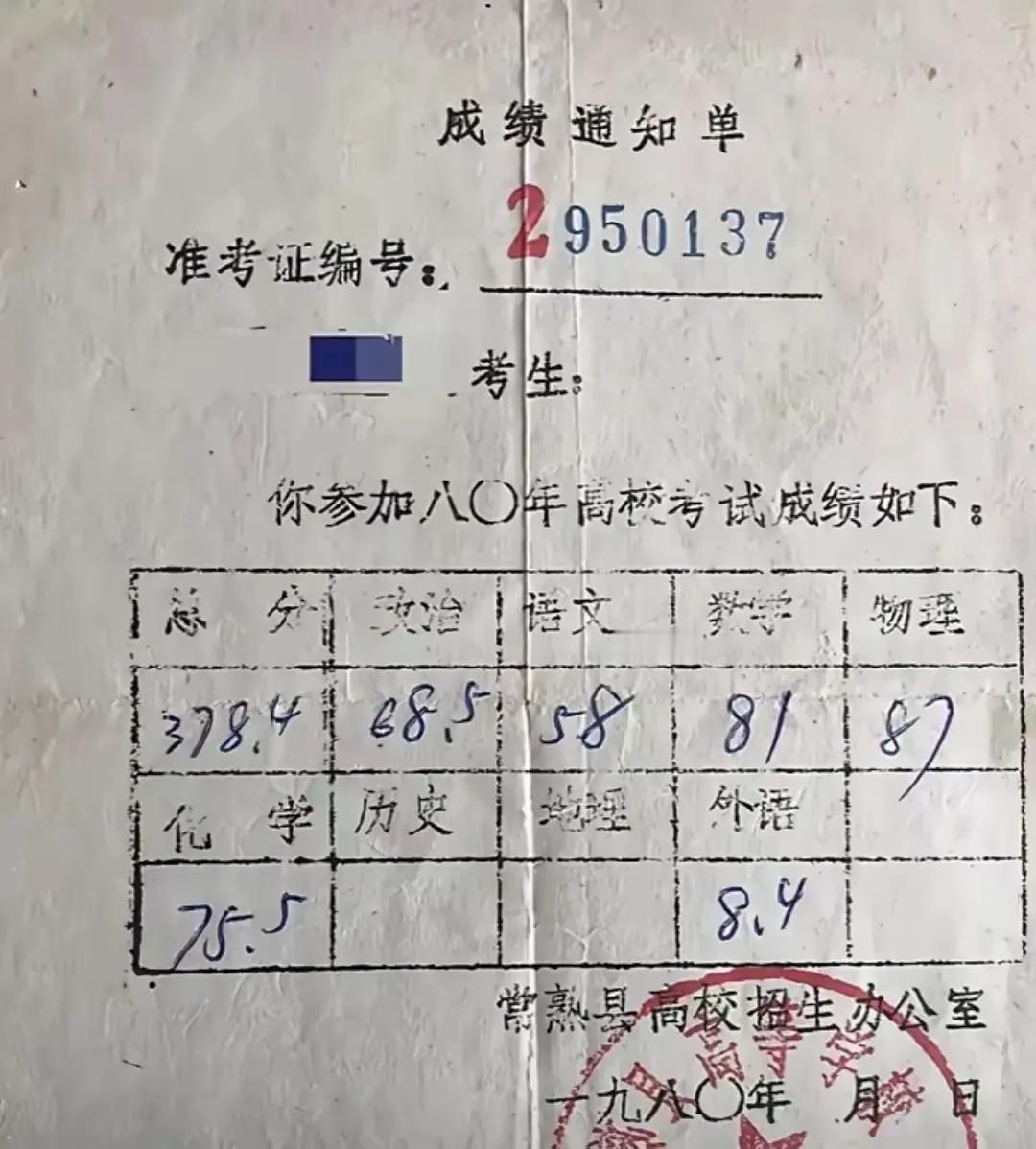 这个分数当时能上什么学校，相当于现在的什么？#我这样的分数# #分数还挺高的# 