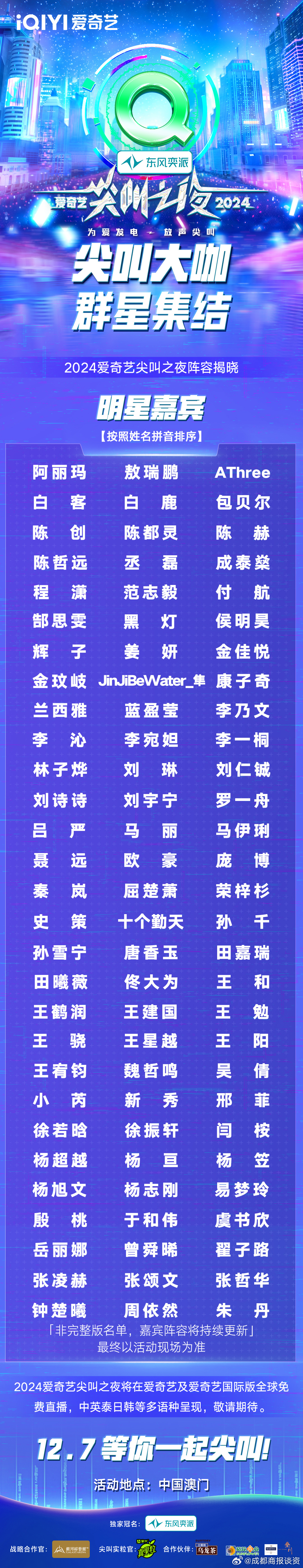 2024爱奇艺尖叫之夜  名单正式揭晓，好多人啊[哆啦A梦害怕]你最期待谁？ 