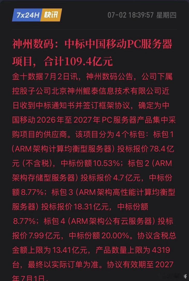 中标109.4亿大单！神州数码强势杀入核心供应链，国产服务器产业链要沸腾！7月2