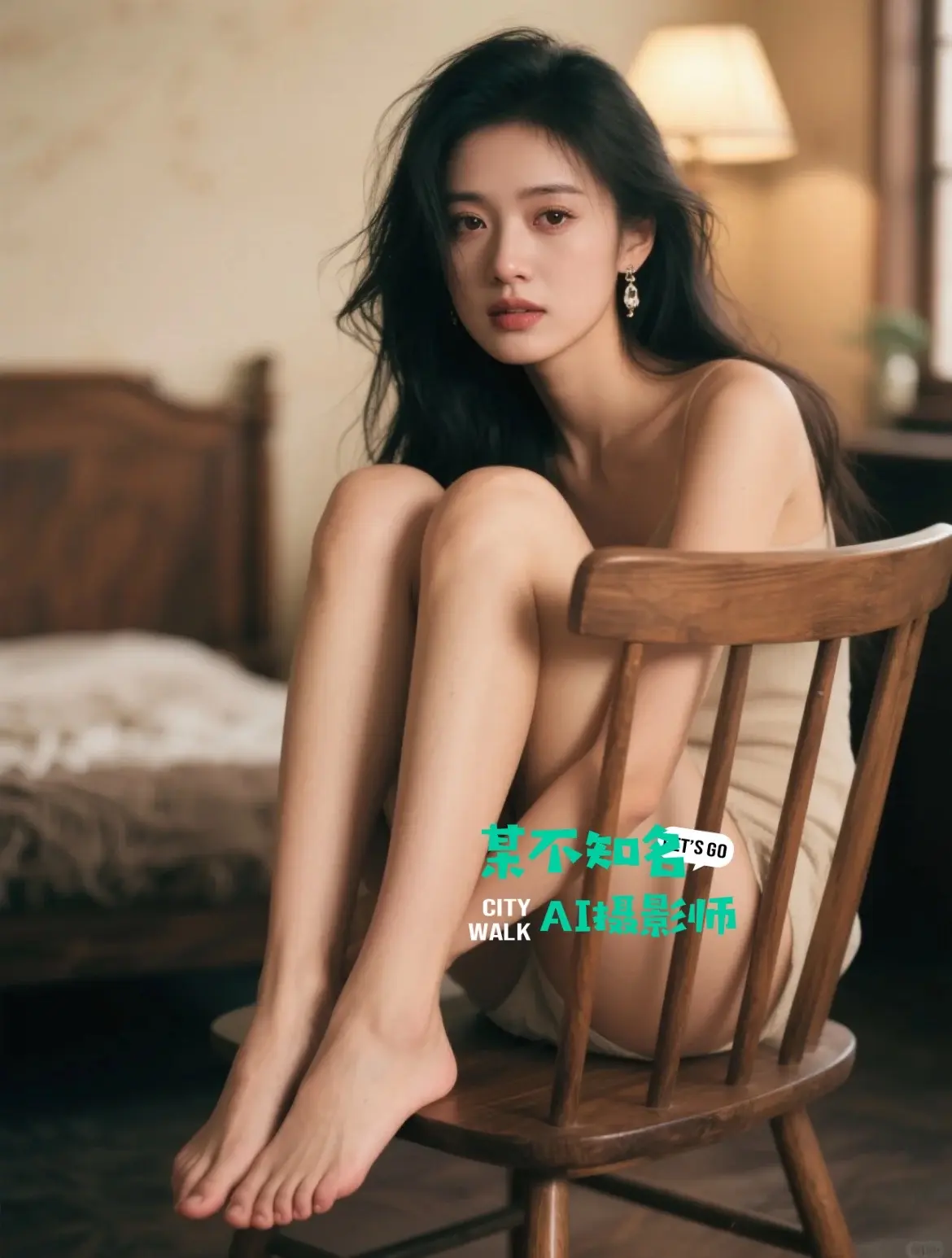 AI摄影椅子上的美女。