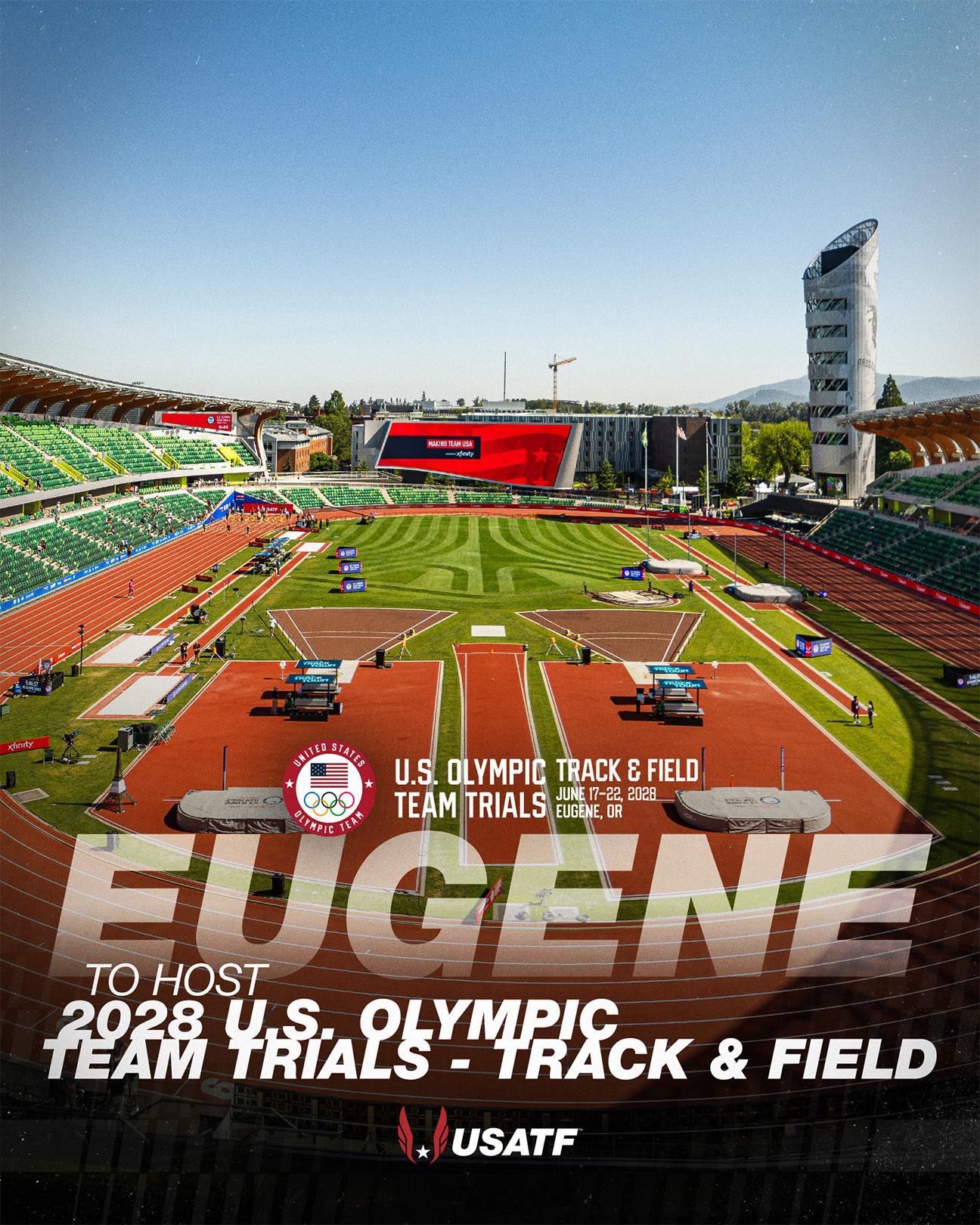 2028洛杉矶奥运会美国田径预选赛主场地定在尤金 Hayward 体育场，时间为