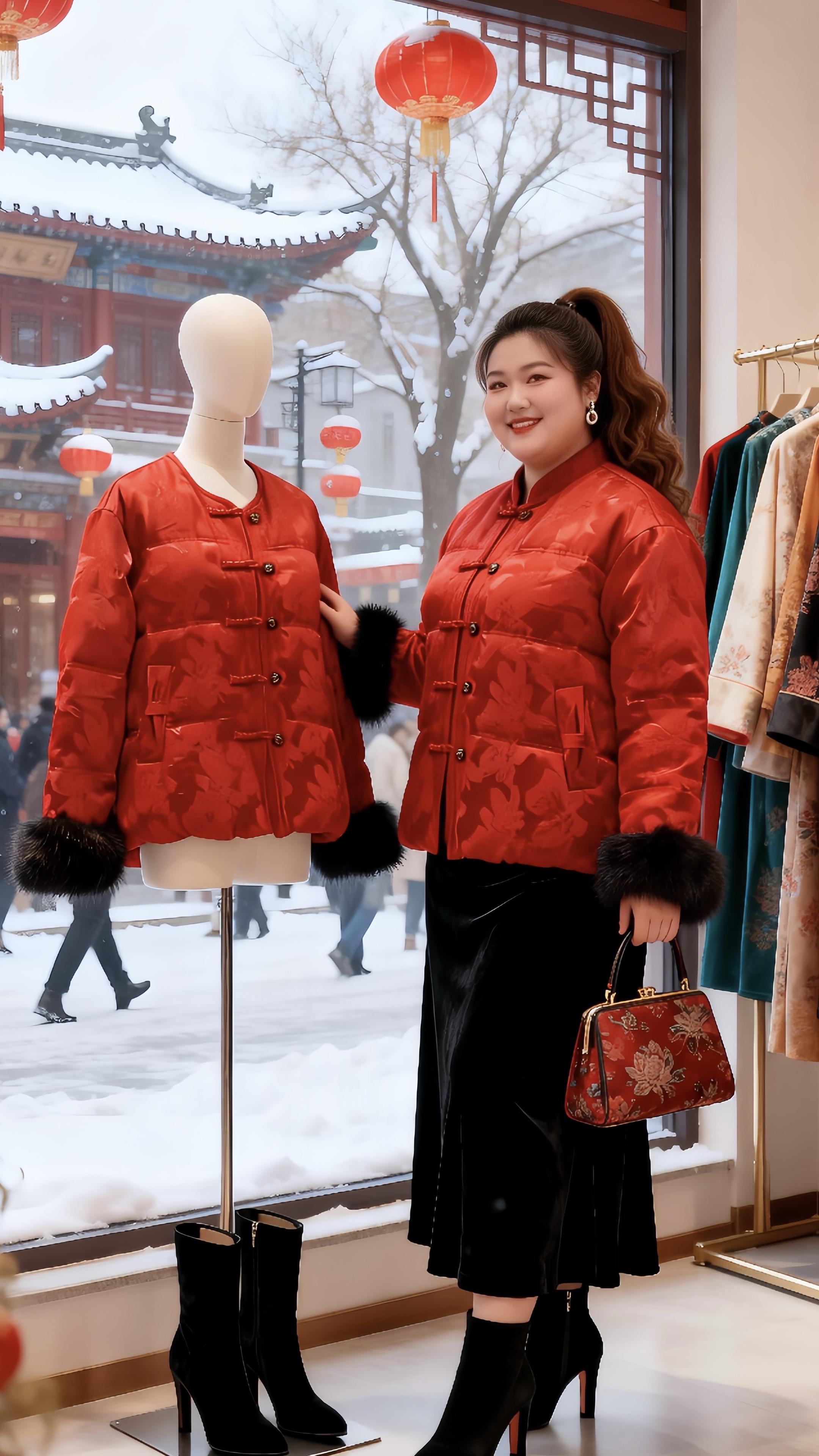 大码女装 新中式穿搭 复古套装新年好运红我先穿上了胖妹妹的冬季有效穿搭