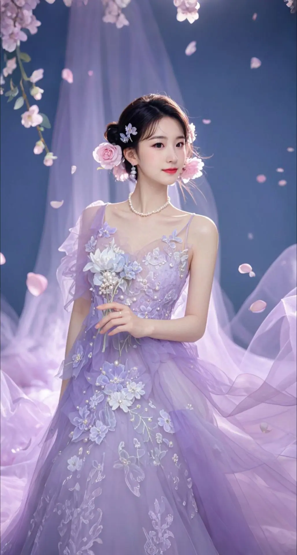 AI扩图 AI淡紫艺术美人