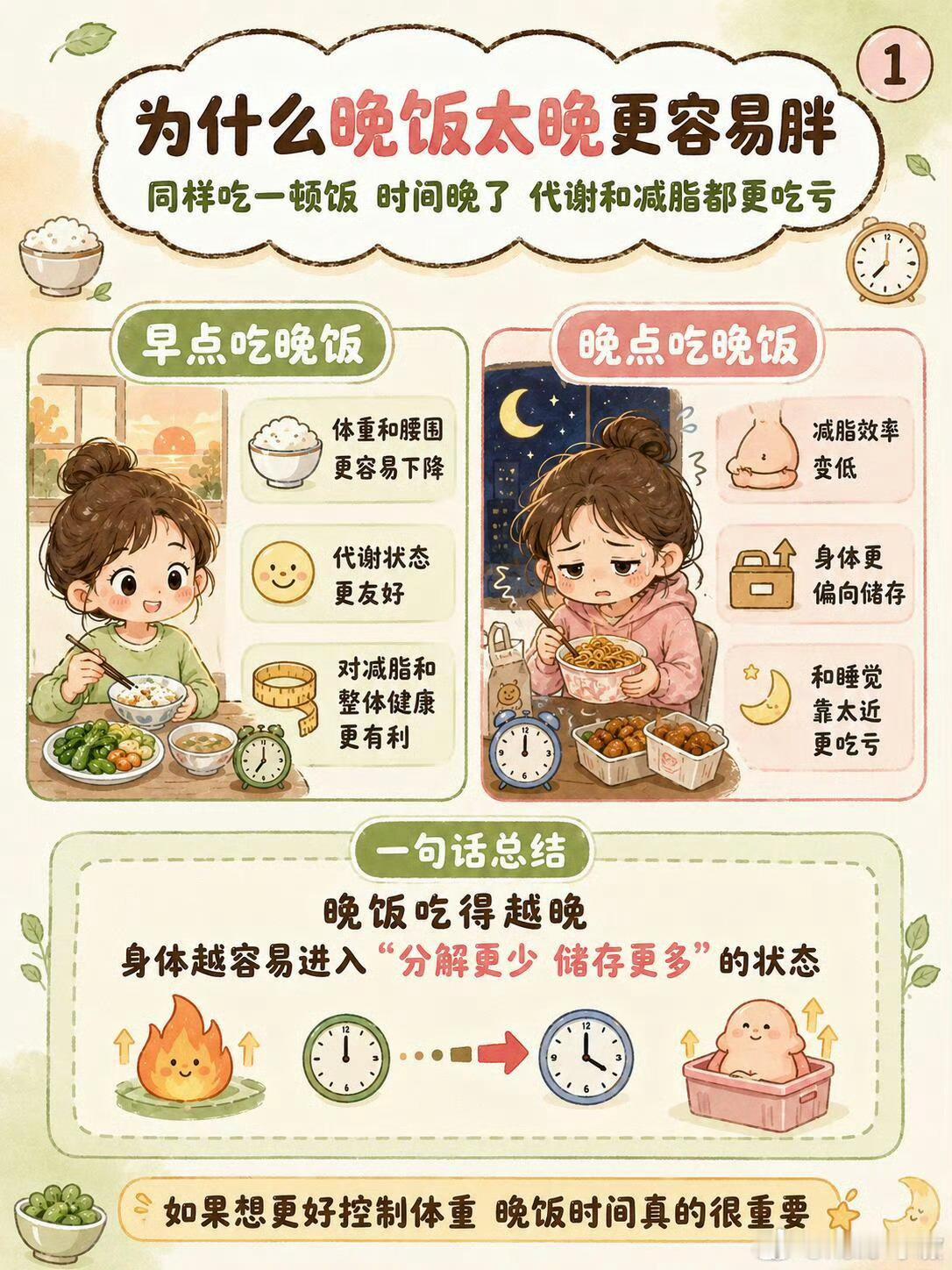 入秋瘦身先把晚饭提前夏天一下子就溜走了，都说秋天是养膘的季节。不知道大家现在瘦得