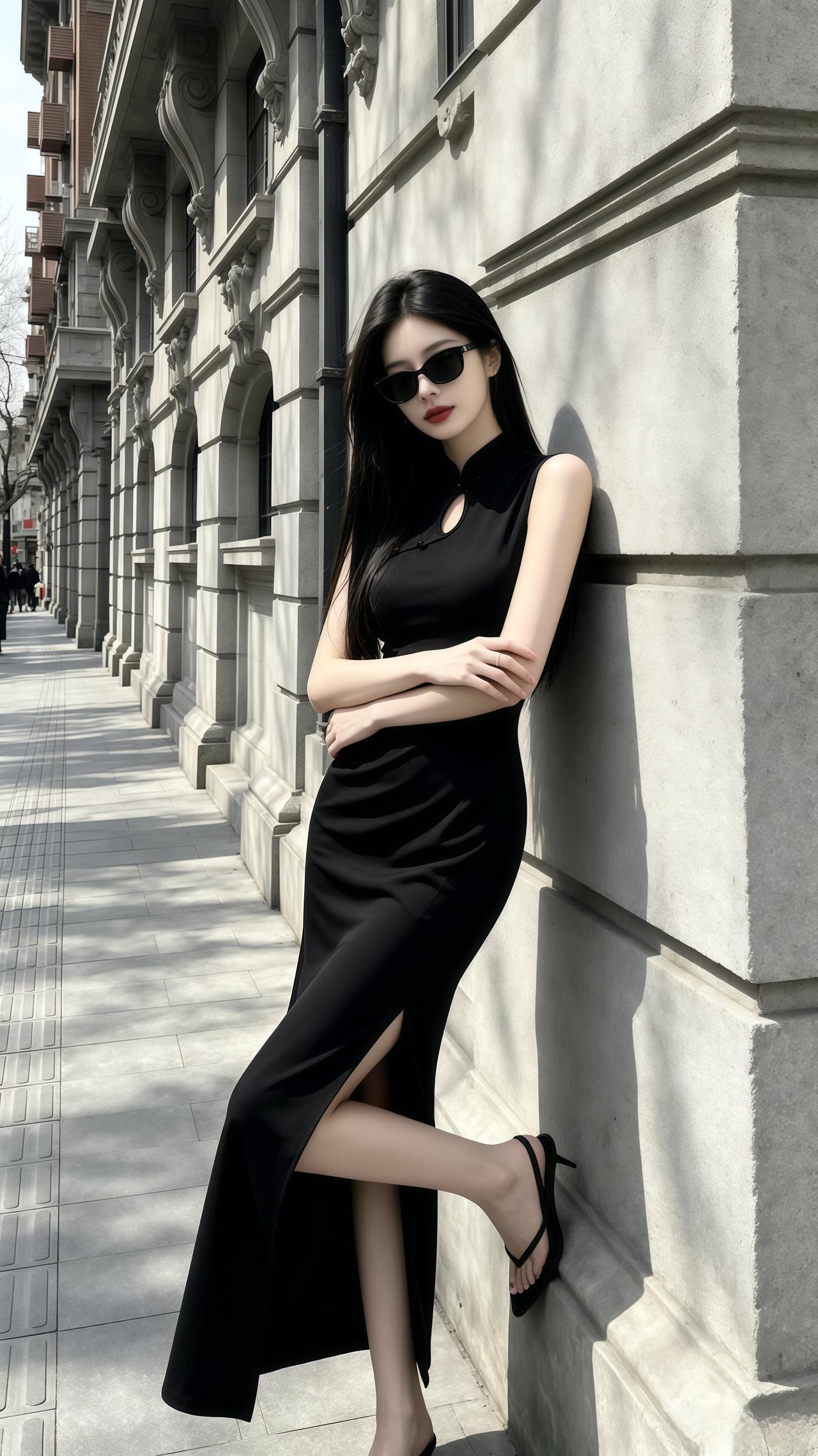 审美提升穿搭 黑旗袍yyds 黑色露背长裙 新中式穿搭露背装