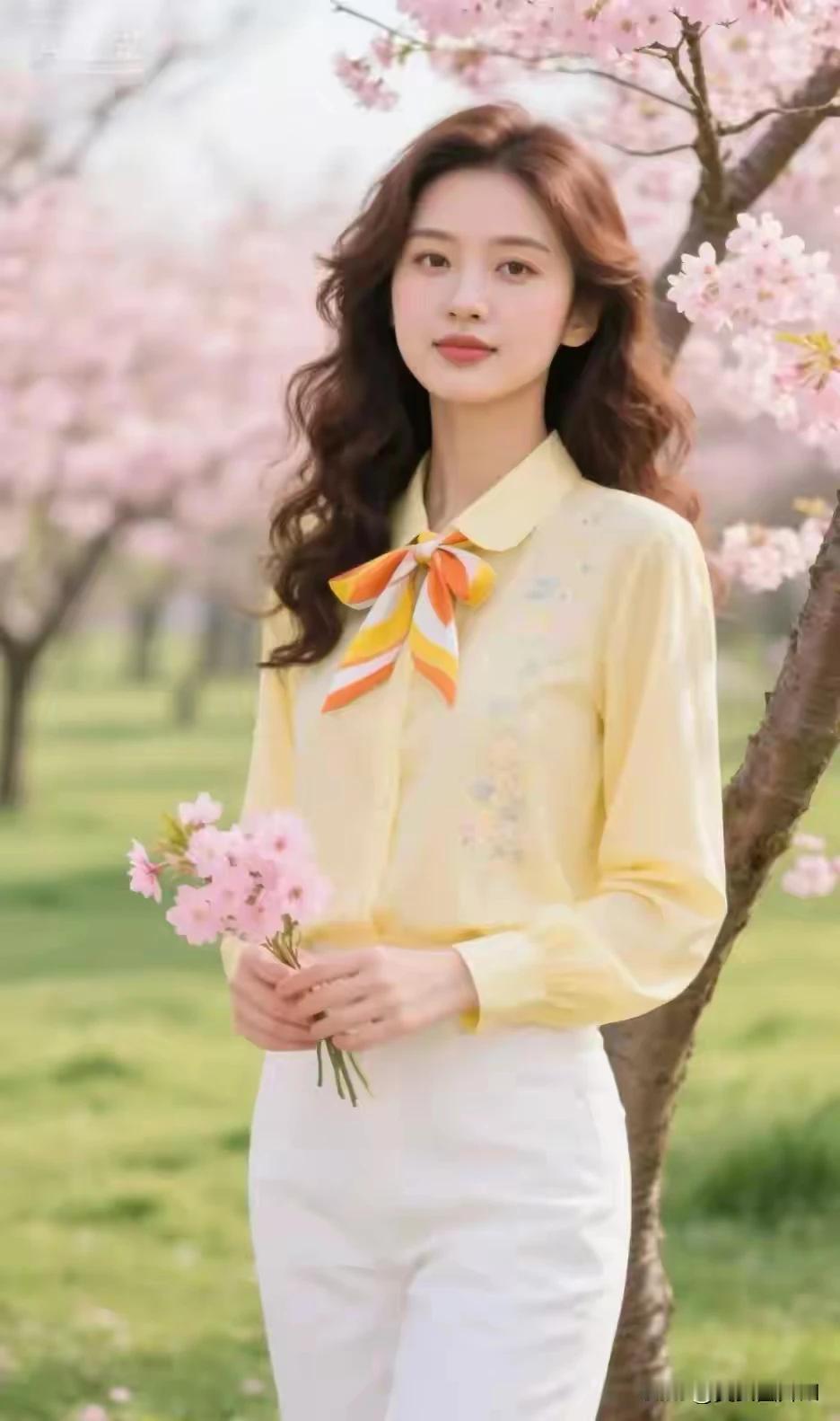 桃花盛开，春风满面。
年轻美女，娇柔婉转。
如花似月，美丽迷人。
艳若桃花，婀娜