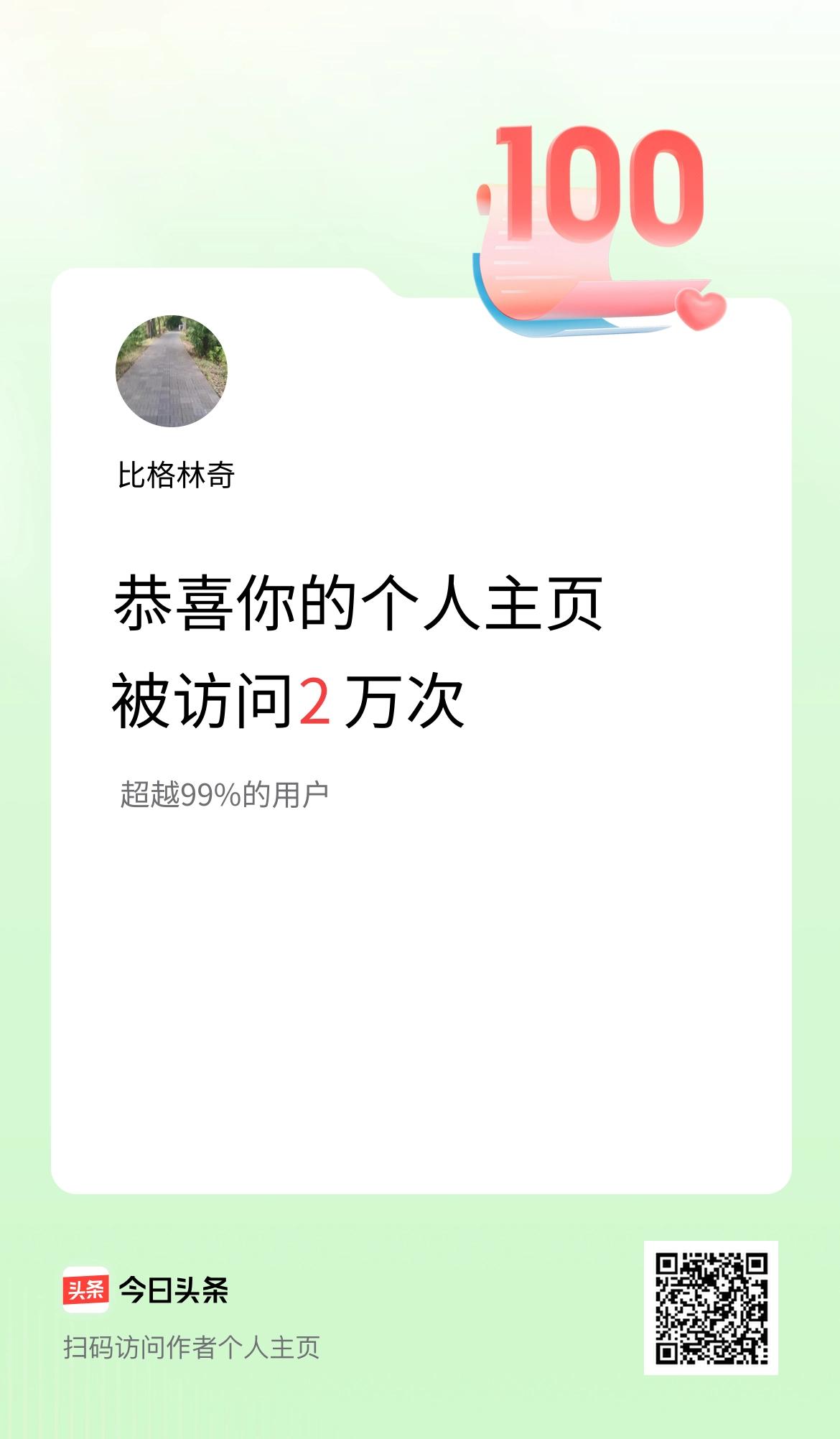 我的头条个人主页被访问2万次啦！