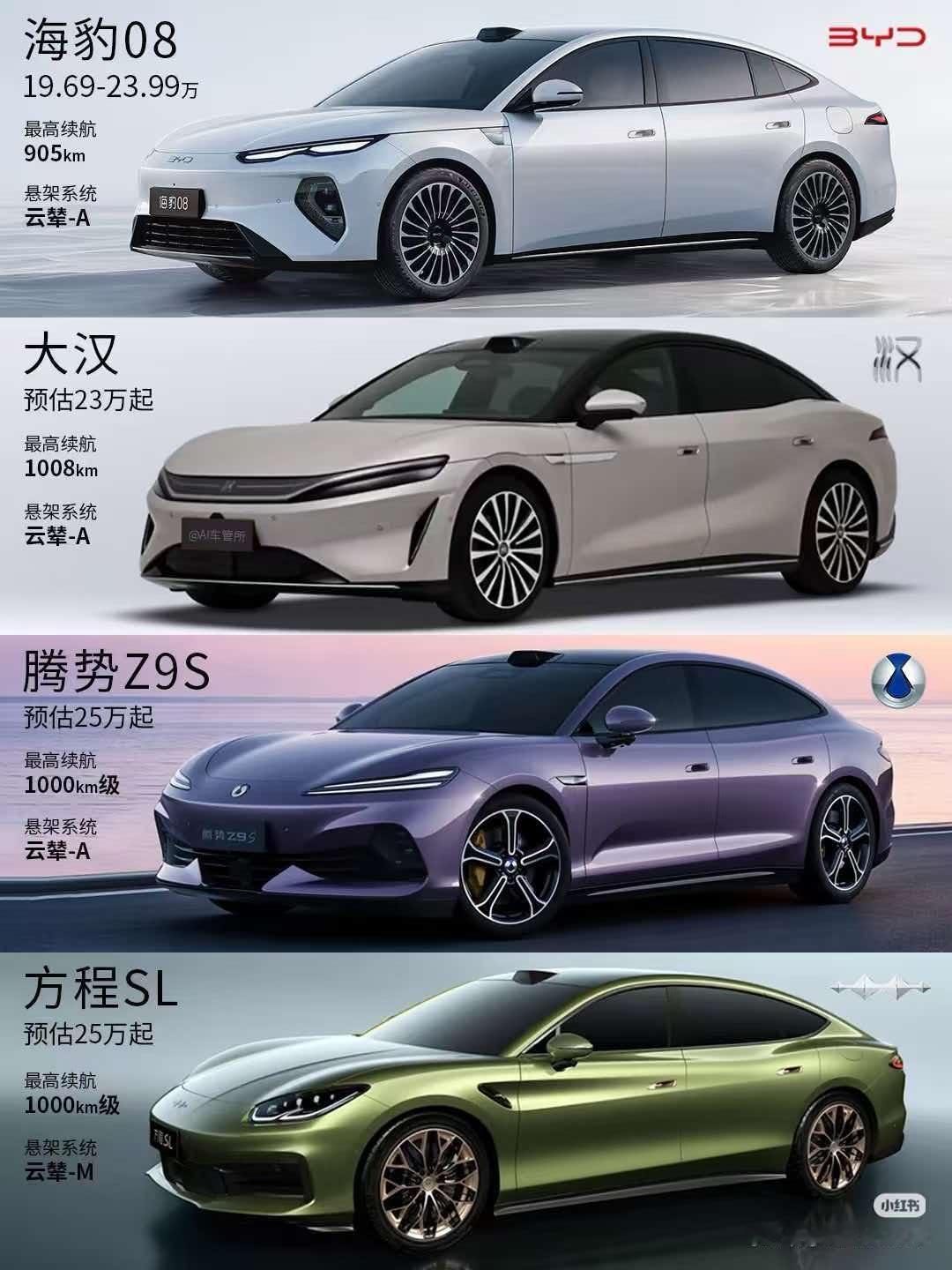 比亚迪 5 米尺寸轿车一览：1）海豹 08，精致家庭的，悦己悦家人的选择；2）大