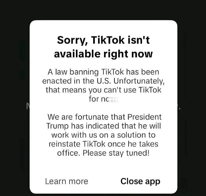tiktok正式关闭了，它拥有1.7亿用户，是美国人口一半，可以想象，它的火爆程