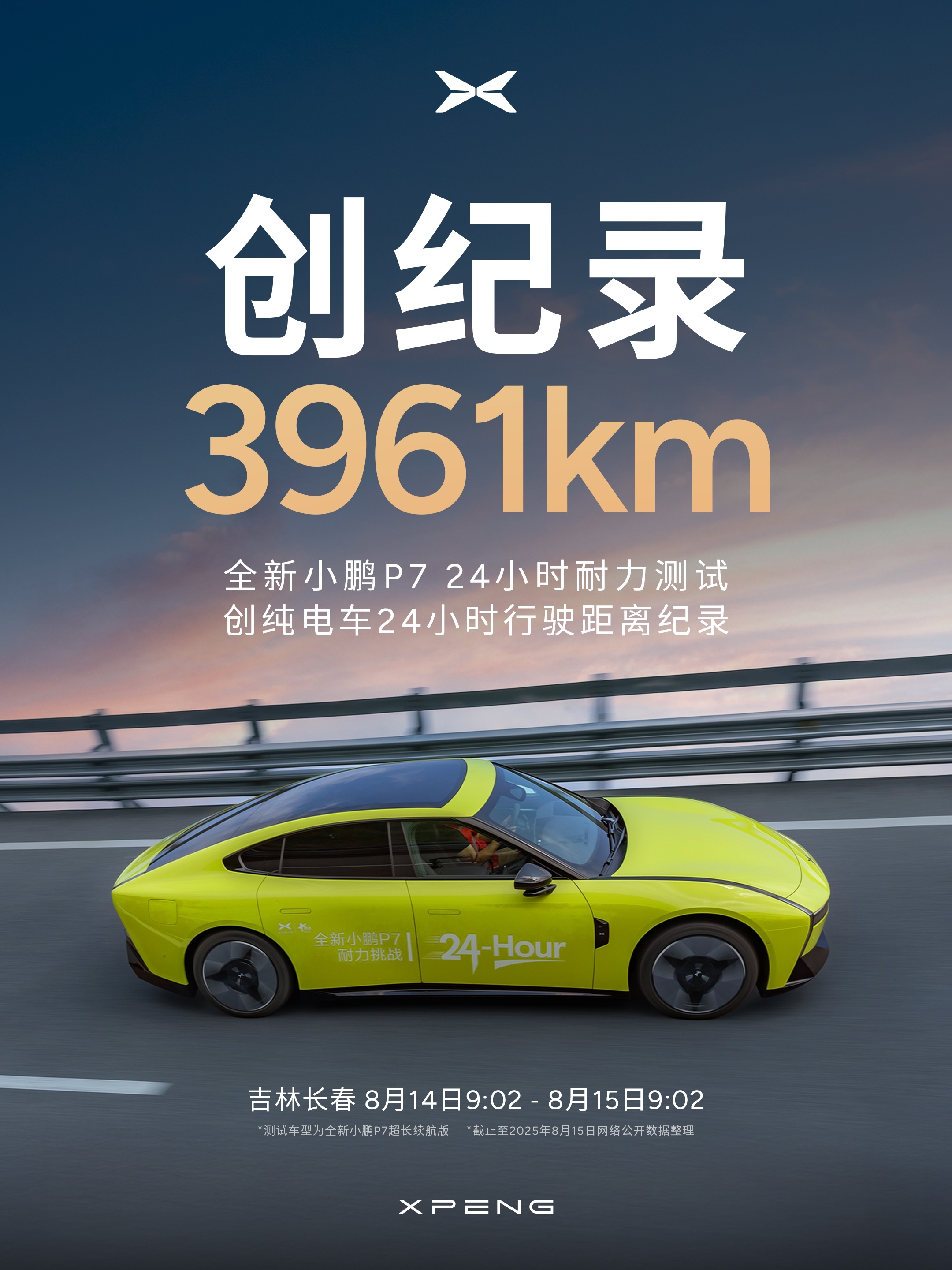 纯电车24小时新纪录。中国新能源互相促进，互相超越的氛围，很好。全新小鹏P7开启