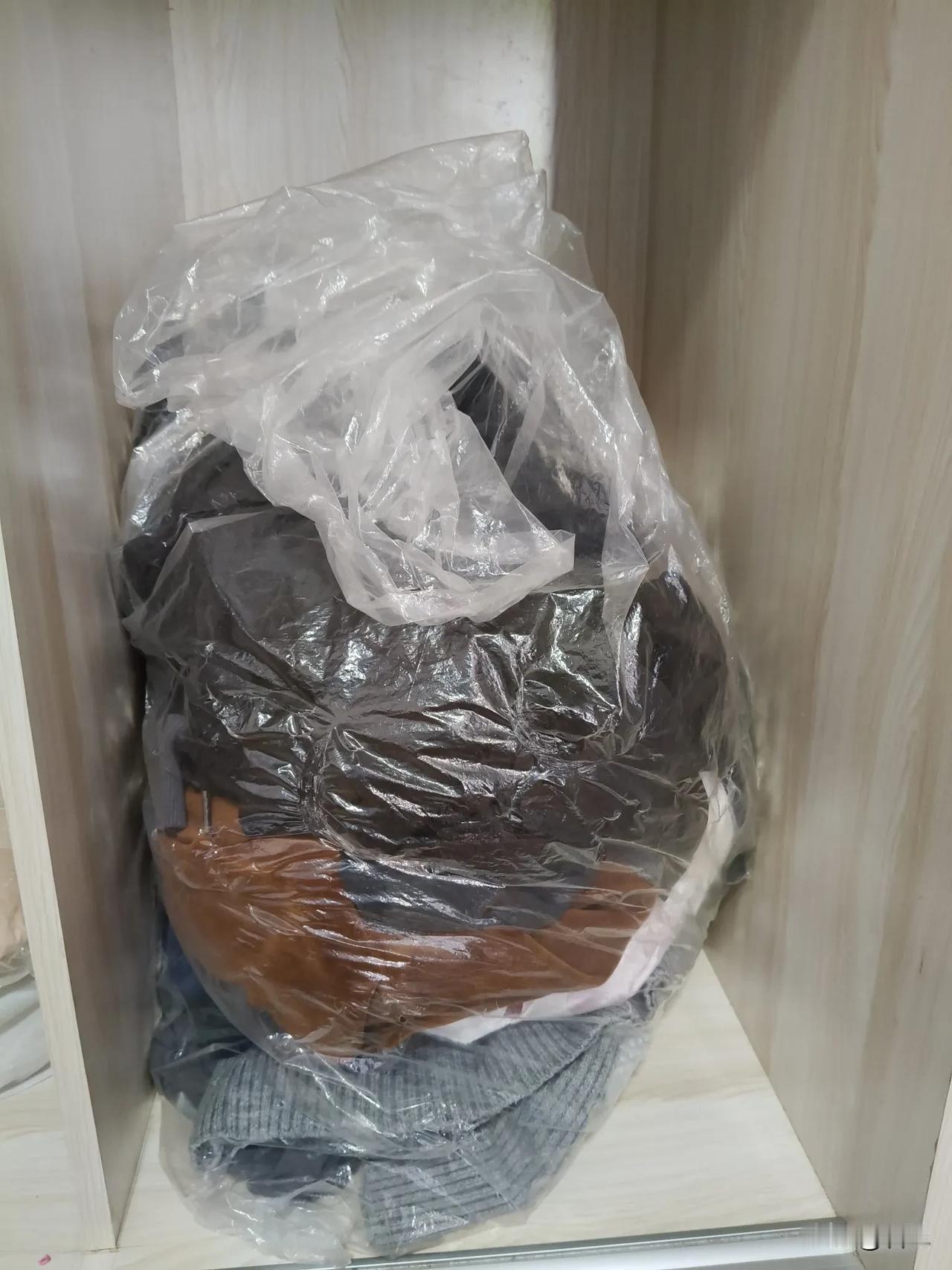 换季了，老公发现他装衣服的袋子破了，
喊话让我买几个透明大袋子给他装衣服
我就纳