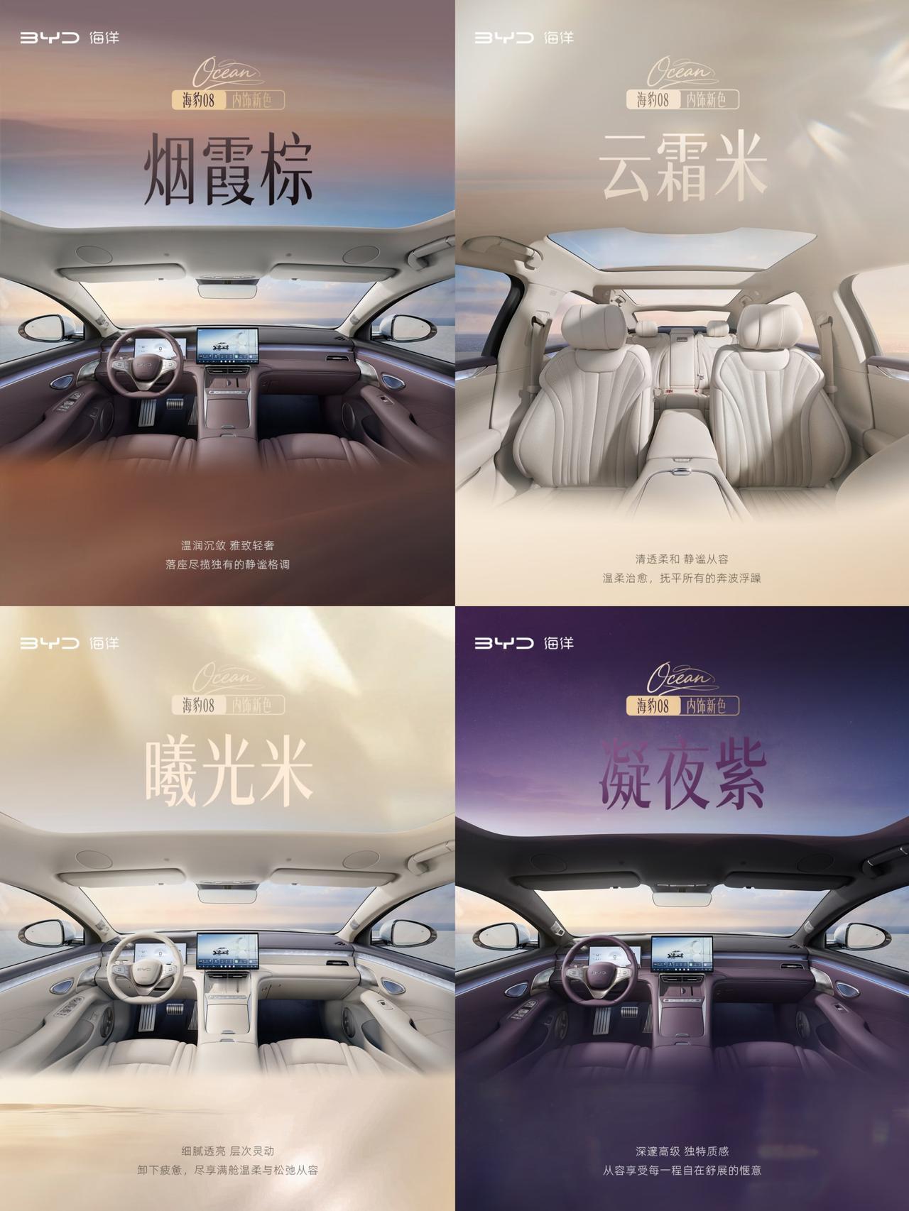 海狮08配色公布，比亚迪新车配色越来越多样化了
以前总觉得国产车的内饰配色比较保